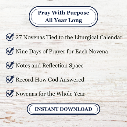 Catholic Novena Journal, Liturgical Year Prayers, 27 Novenas, Guided Tracker (PDF Download)