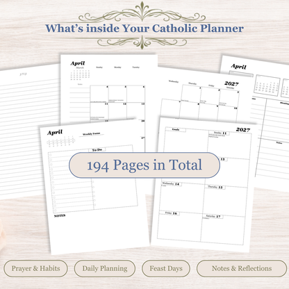 Traditional Latin Mass Catholic Planner 2026-2027 | Dashboard Weekly Layout | Printable PDF