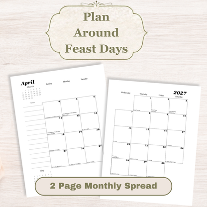 Traditional Latin Mass Catholic Planner 2026-2027 | Dashboard Weekly Layout | Printable PDF