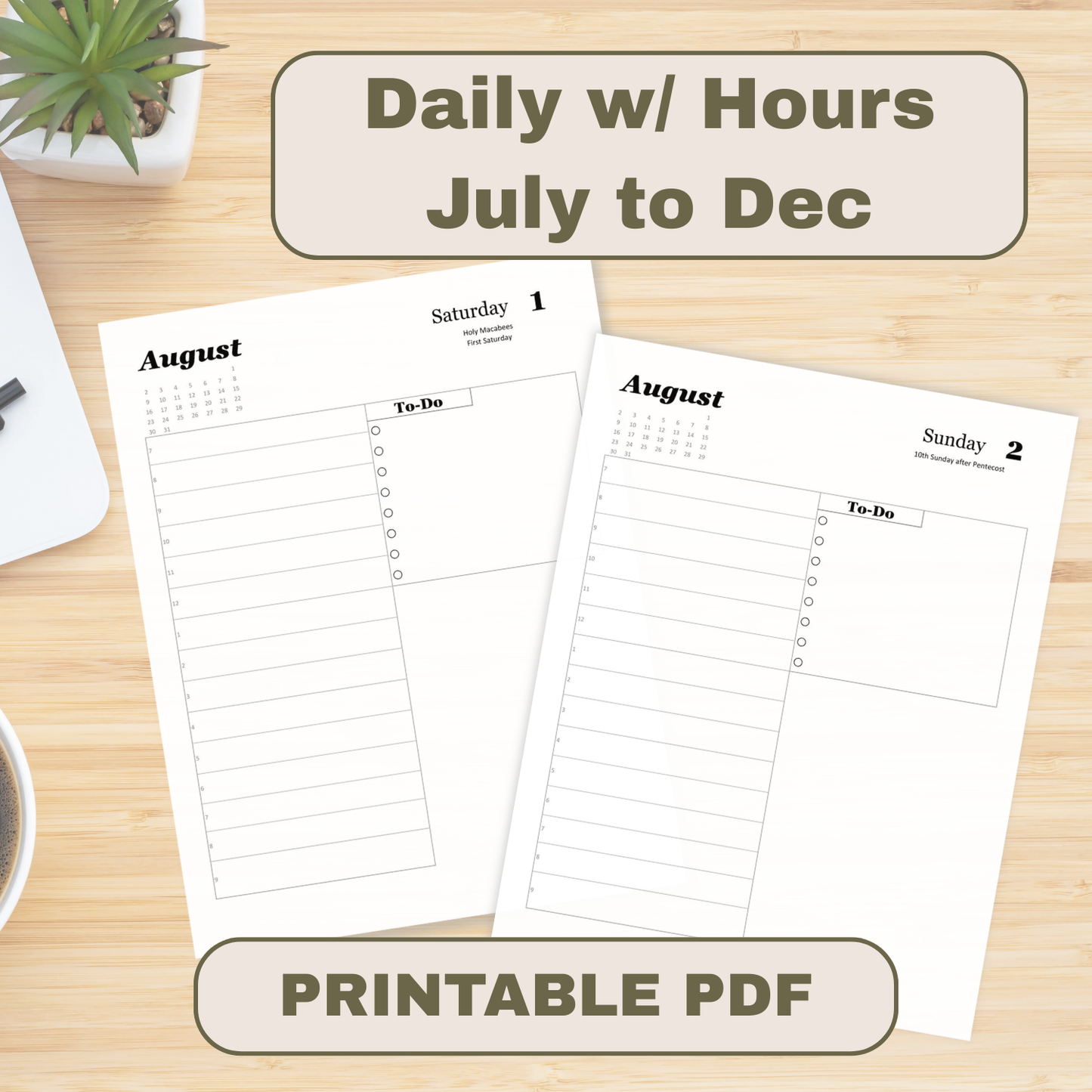 Traditional Latin Mass Catholic Planner 2026 July to Dec | Daily w/ Hours Layout | Printable PDF