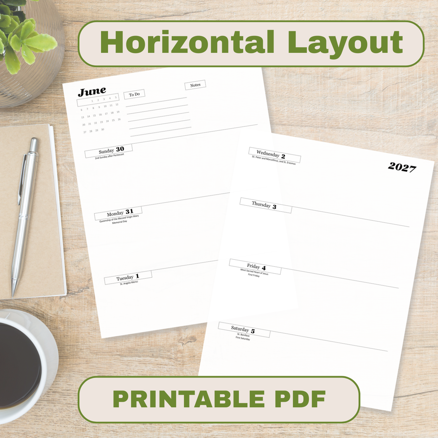 Traditional Latin Mass Catholic Planner 2026-2027 | Horizontal Weekly Layout | Printable PDF