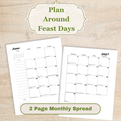 Traditional Latin Mass Catholic Planner 2026-2027 | Horizontal Weekly Layout | Printable PDF