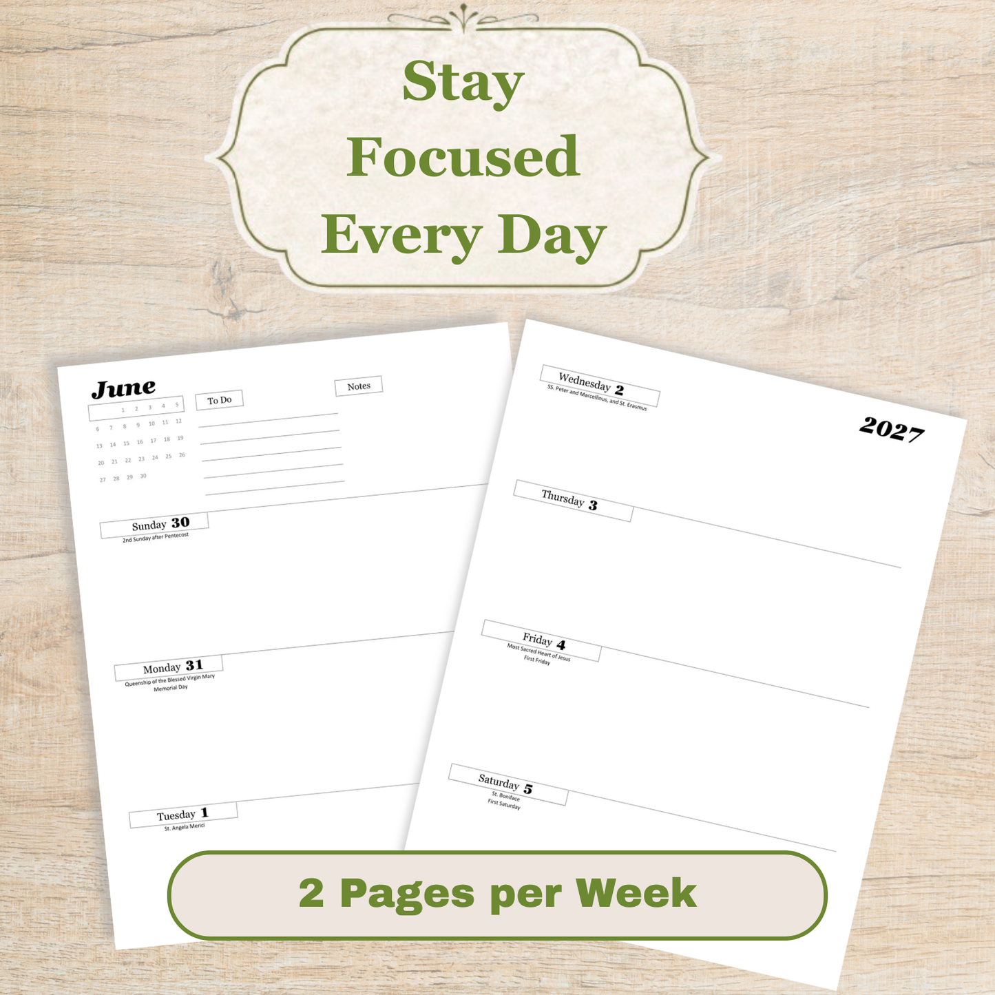 Traditional Latin Mass Catholic Planner 2026-2027 | Horizontal Weekly Layout | Printable PDF