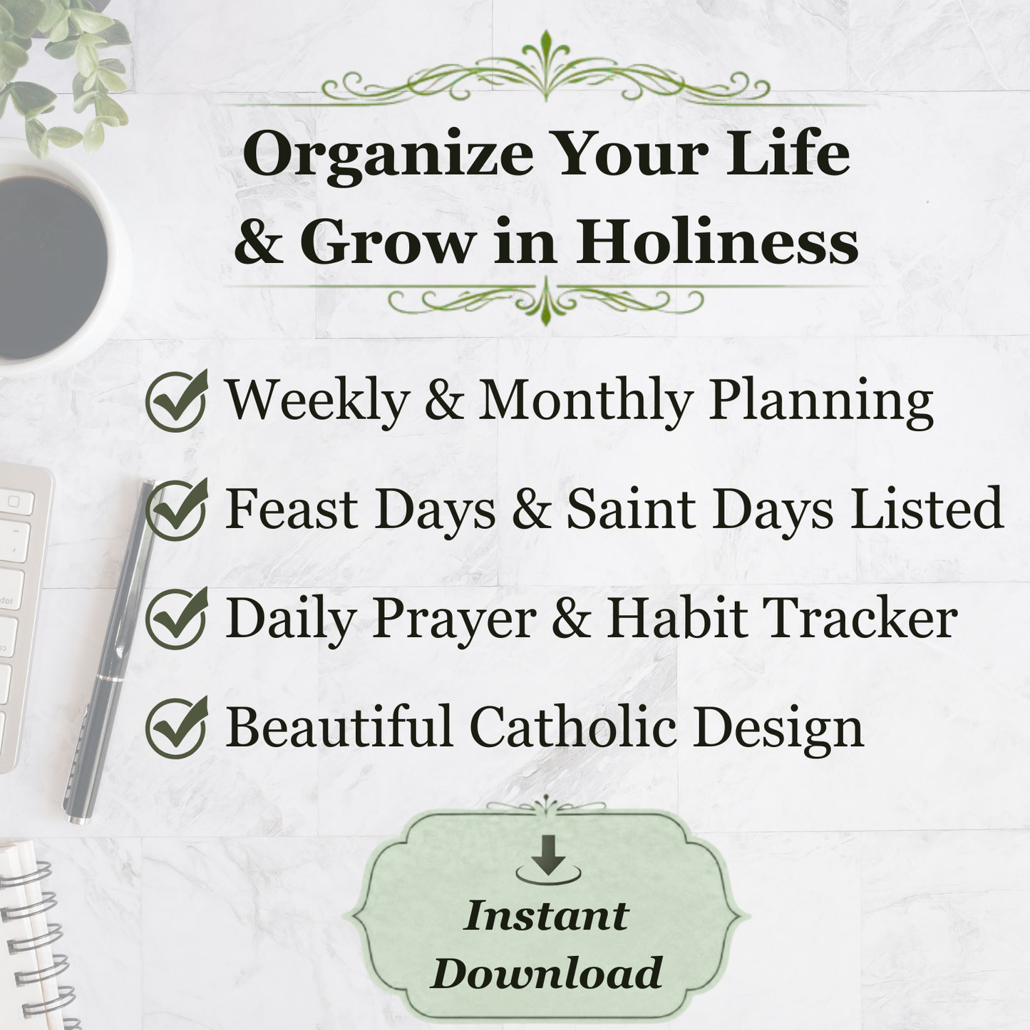 Traditional Latin Mass Catholic Planner 2026-2027 | Hourly Dashboard Weekly Layout | Printable PDF