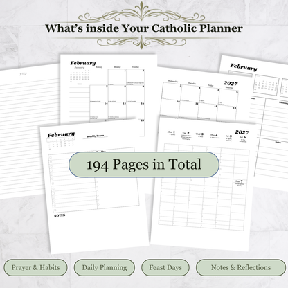 Traditional Latin Mass Catholic Planner 2026-2027 | Hourly Dashboard Weekly Layout | Printable PDF