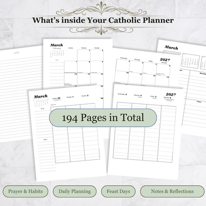 Traditional Latin Mass Catholic Planner 2026-2027 | Hourly Weekly Layout | Printable PDF