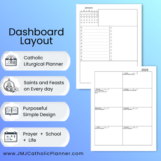 2026 JMJ Catholic Planner PDF Dashboard Layout | Printable Digital Planner, January-December 2026