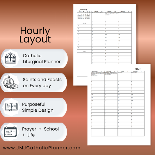2026 JMJ Catholic Planner PDF Hourly Layout | Printable Digital Planner, January-December 2026
