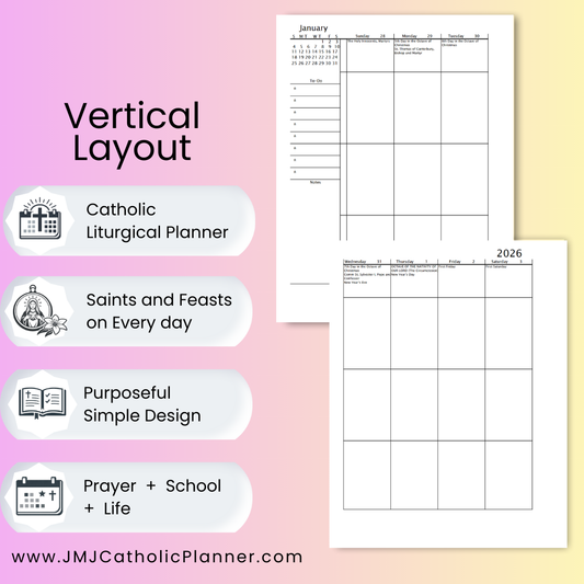 2026 JMJ Catholic Planner PDF Vertical Layout | Printable Digital Planner, January-December 2026