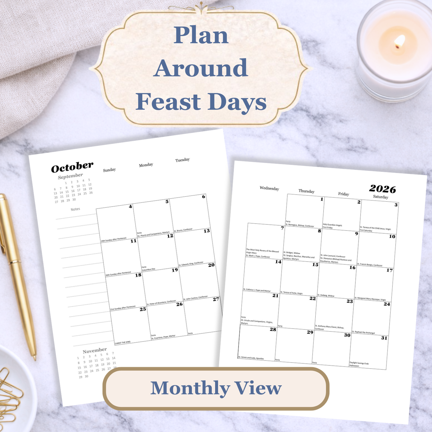 Grow in Holiness affordable Catholic life planner, Q4 2026, Advent and Christmas, Saint Maker Planner