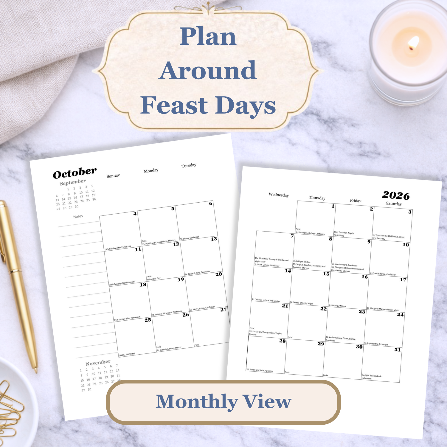 Grow in Holiness affordable Catholic life planner, Q4 2026, Advent and Christmas, Saint Maker Planner