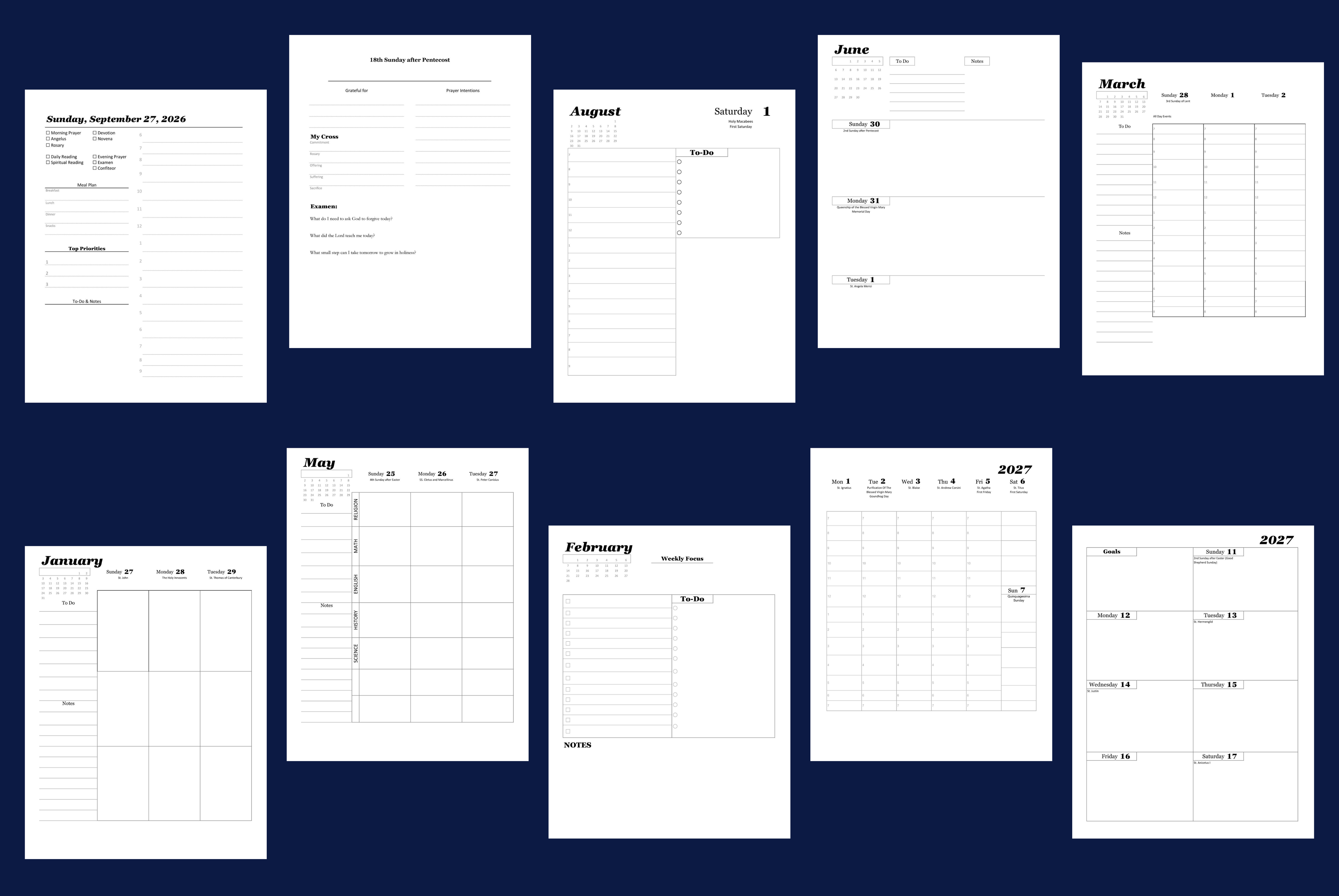 JMJ Catholic planners multiple layouts