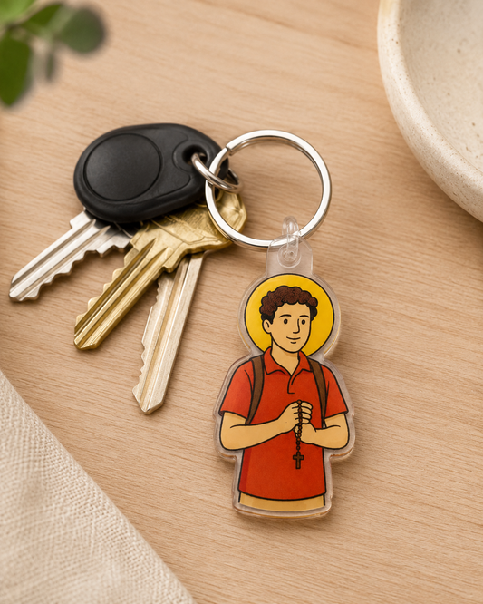 Saint Carlo Acutis keychain on keys