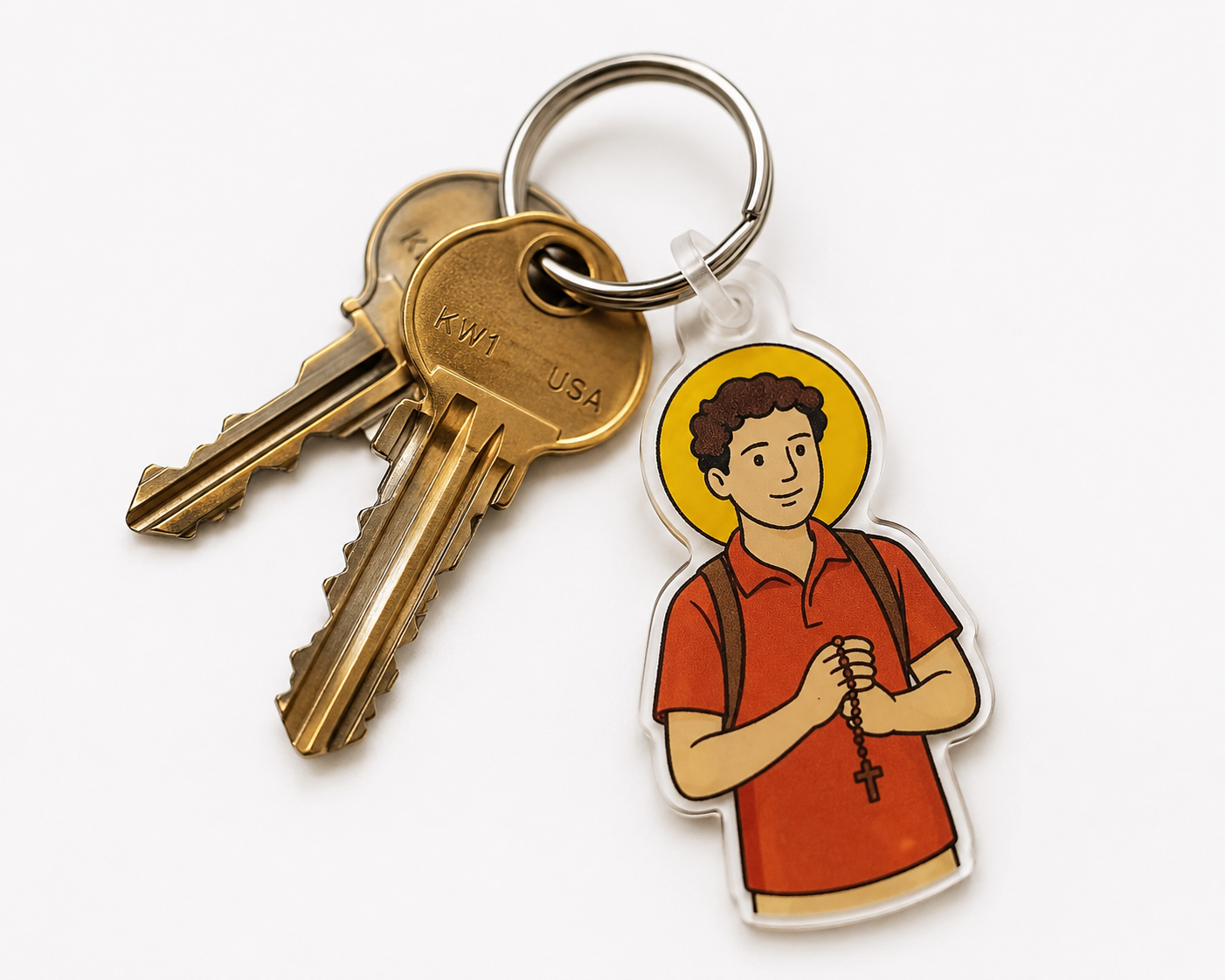 Saint Carlo Acutis keychain with keys